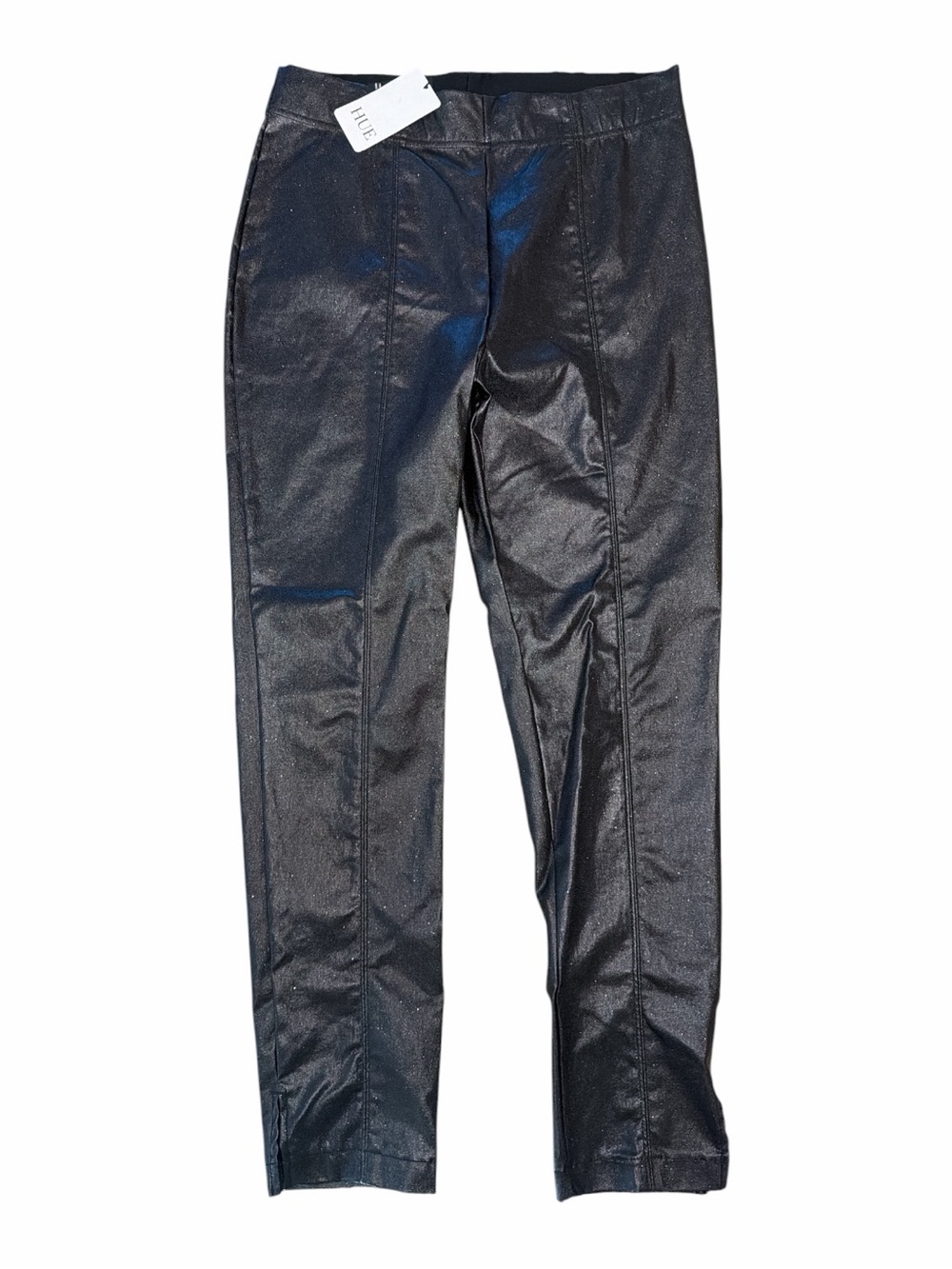 Sleek HUE Black Coated High Rise Cigarette Pants L NWT